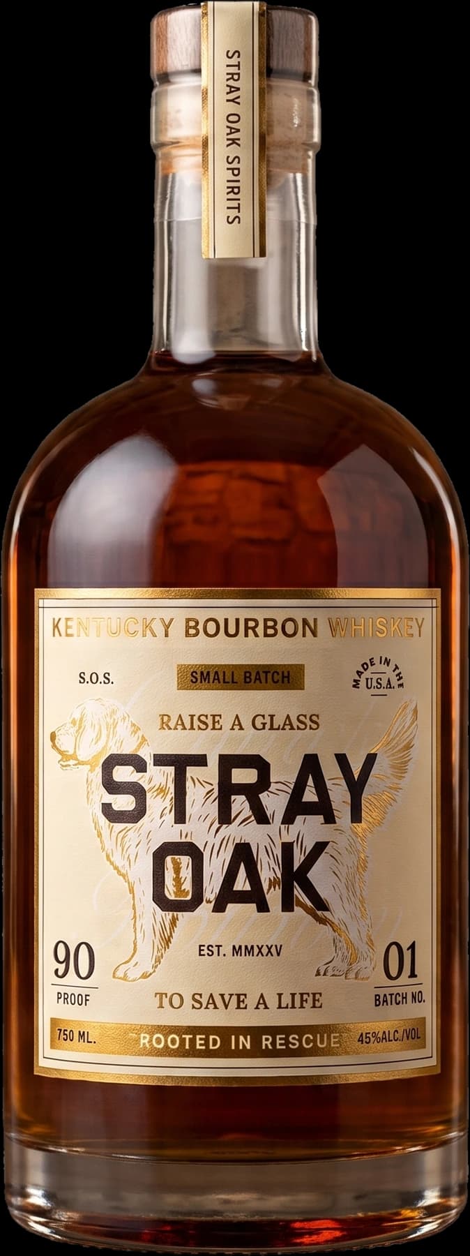 Bottle of Stray Oak Kentucky Straight Bourbon Whiskey, 90 proof, 750 mL
