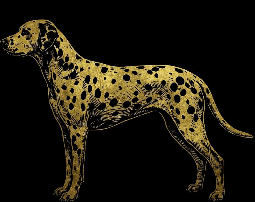 Engraved illustration of a Dalmatian standing in profile