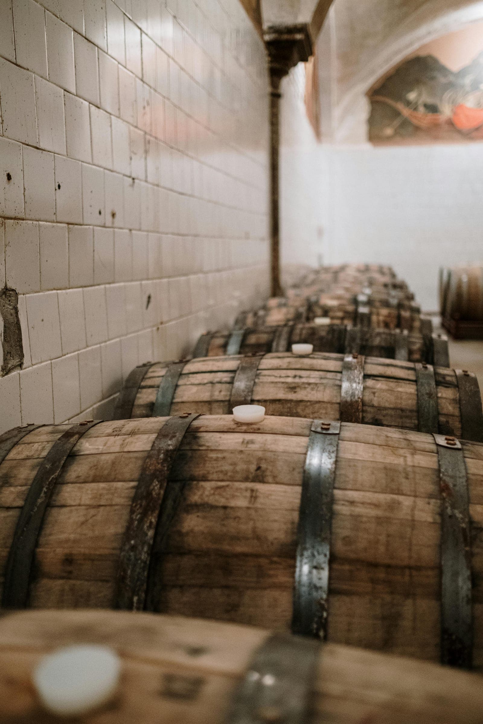 Bourbon barrels in a cellar